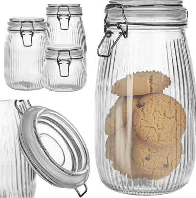 Produktbild von KADAX Glasbehälter 500 + 950 + 1450 ml, 3er Set, Vorratsgläser aus Glas mit Bügelverschluss, große Aufbewahrungsgläser mit Deckel, Bügelgläser zur Küchenorganisation