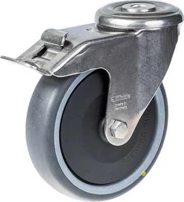Produktbild von 125mm Edelstahl-Lenk-/Bremsrolle mit grauer, elektrisch leitfähiger Rolle