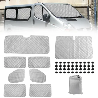 Immagine prodotto di Set di 8 tappetini termici per Renault Trafic (versione corta) dal 2001 al 2014, Opel Vivaro (versione corta) dal 2001 al 2014, coperture parasole per parabrezza