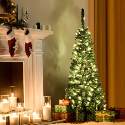 Produktbild von GOPLUS 137cm Künstlicher Weihnachtsbaum Tannenbaum mit LED Licht und Metallständer, Christbaum PVC, schwer entflammbar und Schnellaufbau, für Innen- und Außenbreich