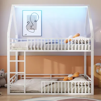 Image de OKWISH Lit Superposé 140x200 cm – Cabane LED Sans Matelas – Blanc