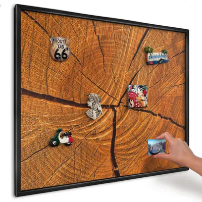 Produktbild von Magnettafel 80x60 cm mit schwarzem Rahmen - Magnetische Metalltafel, Magnetpinnwand zur Wandmontage für Wohnzimmer, Küche, Flur, Kinderzimmer und Büro - Holzmaserung