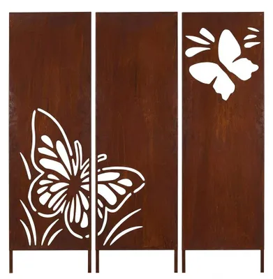 Produktbild von Kapaga - SET Sichtschutz Metall 3x mit Schmetterlingen - 160 cm x 50 cm - Edelrost - Rostoptik Sichtschutz für Garten - Sichtschutzelement - Sichtschutzwand