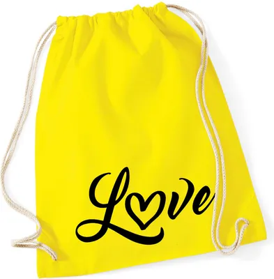 Produktbild von Huuraa Turnbeutel Love Herz Hearth 12 Liter Yellow Baumwolle Rucksack Geschenkidee