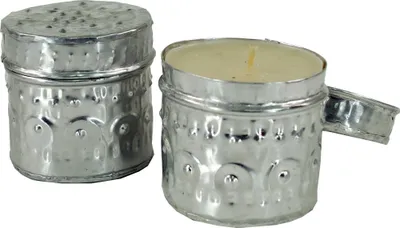 Produktbild von Exotische Duftkerze in Hübscher Metalldose - Rund, Silber-Farben, Duft: Citronella, 5*5*5 cm