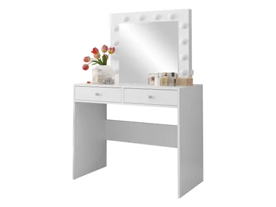 Produktbild von MIRJAN24 Schminktisch Fandyl mit Spiegel, Beleuchtung und zwei Schubladen, Elegant (Farbe: Weiß)