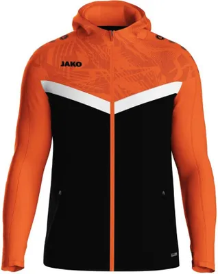 Produktbild von JAKO Kinder Kapuzenjacke Iconic, Farbe:schwarz/neonorange, Größe:128