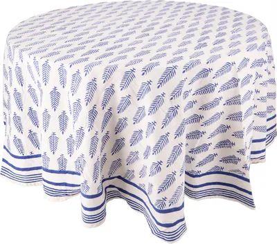 Produktbild von Runde Tischdecke, Handarbeit Blockdruck Tischtuch - Weiß/blau, Baumwolle, 150*150*0,3 cm, Tischläufer, Tischdecken