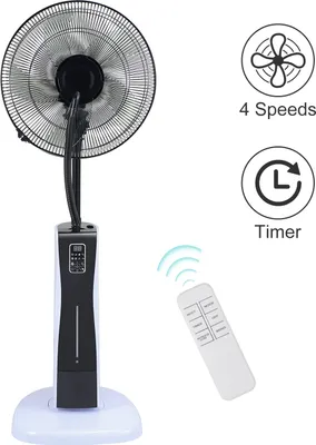 Image de Ventilateur sur pied Hengda avec fonction brumisateur pour un climat ambiant agréable. Ventilateur 75 W à 4 modes, avec télécommande et minuterie. Noir