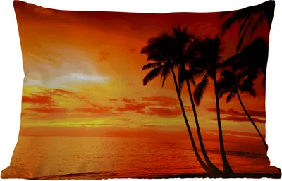 Produktbild von MuchoWow® Outdoor Kissen - Palme - Sonnenuntergang - Tropisch - Orange - Meer - 60x40 cm - Wetterfest - Lounge Kissen - Zierkissen - Kissen für Innenräume