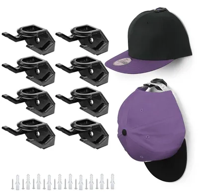 Huthalter 8er-Set, selbstklebend, Wandmontage, Schwarz