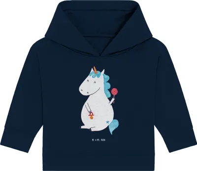 Produktbild von Mr. & Mrs. Panda Organic Baby Hoodie Einhorn Baby 24. - 36. Monat - French Navy - Geschenk, Kapuzensweatshirt, Kapuzenshirt, Geburtstag, Eltern, Einhörner, Unicorn, Party