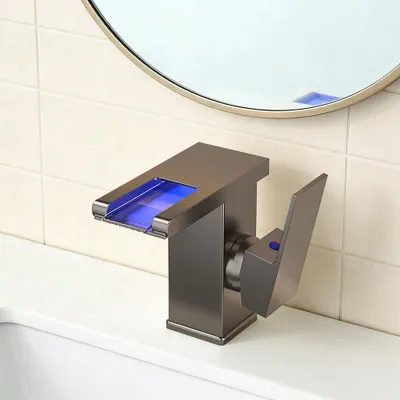 Produktbild von LED Waschtischarmatur Wasserhahn Badarmatur Waschbecken Mischbatterie Küchenarmatur dunkelgrau【SLT2301】