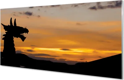 Produktbild von Glasbilder 140x70 Wandkunst Sonnenuntergang Himmel Drachen