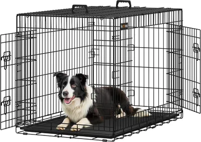 Productafbeelding van Hondenbench inklapbaar - 107 x 70 x 77,5 cm - 2 deuren - uitneembare bak - zwart staal