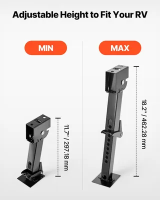 Image de Béquille télescopique de stabilisation VEVOR 2 pièces béquille de remorque télescopique et pliable, kit de béquille pivotante pour remorque de caravane, capacité de charge 453,59 kg chacune, réglable en hauteur 297,18-462,28 mm