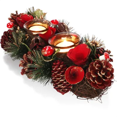 Produktbild von COM-FOUR® Teelichthalter - dekorativer Kerzenständer für Weihnachten und Herbst - Kerzenhalter mit natürlichen Materialien - Handarbeit