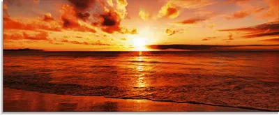 Produktbild von ARTland Glasbild Schöner Sonnenuntergang Strand Größe: 125x50 cm