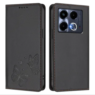Obrázek produktu pro Kožené pouzdro pro Infinix Note 40 5G, motýlí ražbou, peněženkové flip pouzdro se stojánkem Černá