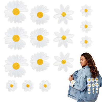 Aufbügelbare Blumen-Patches, 15 Stück, Gänseblümchen, für Kleidung