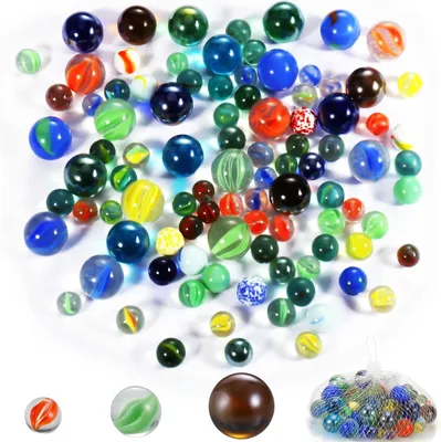 Produktbild von Marbles 100 Stück, 25-16-14 mm, Glasmurmeln für Murmelspiel, Spielzeug für Kinder