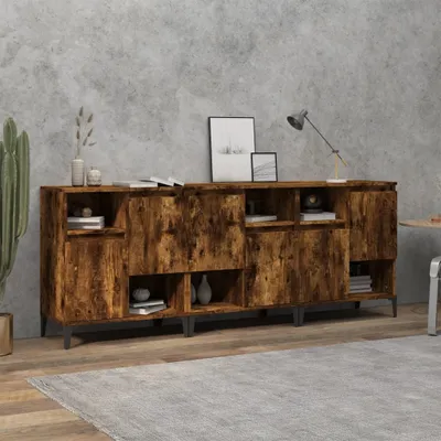 Produktbild von The Living Store Sideboards 3 Stk. Räuchereiche 60x35x70 cm Holzwerkstoff