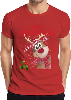 Produktbild von Merry Christmas Rentier Rudolf - Weihnachten Weihnachtsgeschenk Christmas Herren T-Shirt, Rot, L