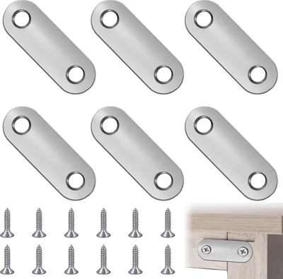 Produktbild von 6 Stück Flachverbinder Edelstahl, Flachverbinder Lochplatten, 36 × 16 mm Flache Ecke Bracket Verbindungsplatte, mit 12 Schrauben, für Holzstühle, Bücherregale, Bretter, Fenster, Möbel