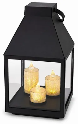 Imagen del producto de Linterna LED con 3 velas LED, temporizador de 6/18 horas, color negro, 25 cm – Regalos y decoración