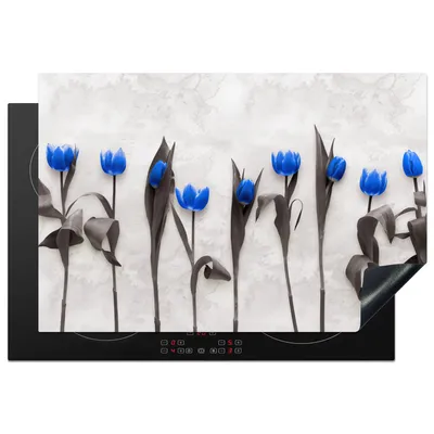 Produktbild von KitchenYeah© Herdabdeckplatte Blumen - Tulpen - Blau , 76x51cm, Küche Deko, Glaskeramikkochfeld Herdabdeckung, Abdeckplatte fùr Kochfeld