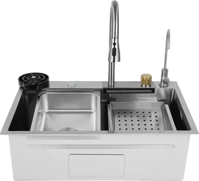 Immagine prodotto di Lavello da cucina - Doppio lavello - Con rubinetto - Acciaio inossidabile 316 - Rettangolare - 1 foro - Argento