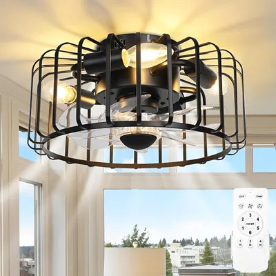 Obrázok produktu pre 28W 32cm čierny stropný ventilátor s osvetlením a diaľkovým ovládaním, 6 rýchlostí, s osvetlením, spálňa kuchyňa jedáleň terasa, čierny