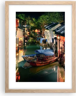 Produktbild von Gerahmtes Poster - Rahmen in heller Eiche - Chinesisch Stadt Nacht - 30x40 cm - Wand Bild - Wanddeko - Wandbilder - Kunstposter - Wandposter - Bilderrahmen - Bilder - Kunstdruck - P2NPA30x40-4657