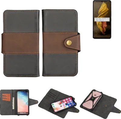 Produktbild von K-S-Trade Handyhülle Schutzhülle Hülle Bookstyle Wallet-Case kompatibel mit Sharp Aquos R7 Bumper Rundumschutz schwarz-braun 1x