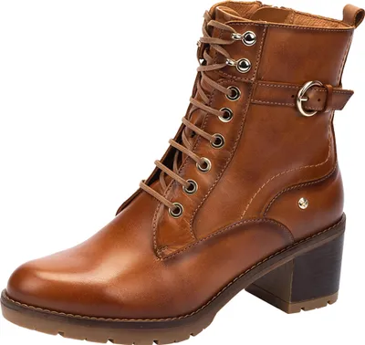 A single brown leather boot with laces and a buckle, shown from the side against a white background.
