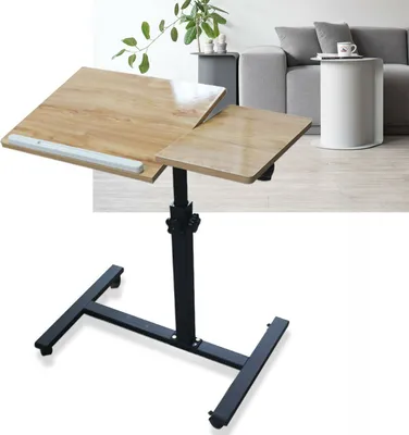 Zdjęcie produktu dla Stolik pod laptopa drewniany stolik boczny 360 ° obrót poziomy regulowana wysokość stolik kawowy stolik sofa stolik łóżko stolik boczny na kółkach