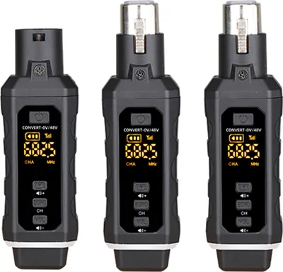 Obrázek produktu pro Bezdrátový mikrofonní set XLR – 1 vysílač a 2 přijímače, dobíjecí, pro dynamické a kondenzátorové mikrofony, kytary, baskytary a mixážní pulty