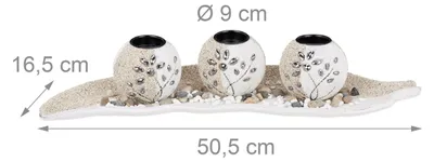 Immagine prodotto di Set di portacandeline Relaxdays, vaschetta a forma di foglia, sabbia decorativa, ciottoli, portacandele, decorazione da tavola d'atmosfera, beige-bianco