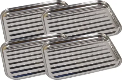Image de 4x Acier inoxydable Plateau de cuisson 35x24cm BBQ Accessoires de cuisson Poêle Bac à légumes Panier de cuisson