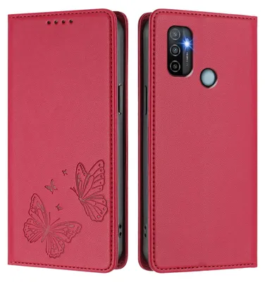 Image de Étui en cuir pour Oppo A11s/A32/A53 4G/A53s 4G/A32 2020, motif papillon, étui portefeuille à rabat avec support, rouge
