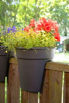 Produktbild von KHW Geländerblumentopf Flowerclip 3er Set; Farbe: Anthrazit; Maße (LxBxH): 27 cm x 27 cm x 27,5 cm
