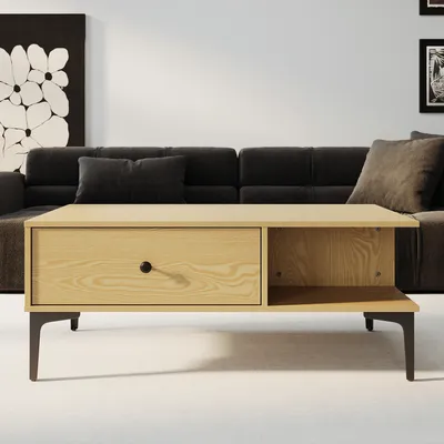 Image de SONNI Table basse, tables de salon,Table de salon100 x 55 x 40 cm Tables basses en bois composite avec 2 tiroirs de rangement,couleur bois