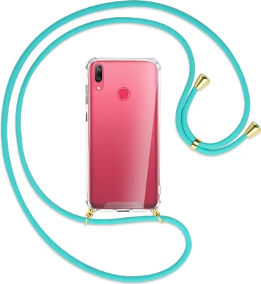Produktbild von Handykette Backcover-Schutzhülle mit Band (Metall goldfarben) für Huawei Y7 2019, Y7 Prime 2019 - türkis