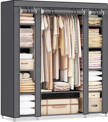 Immagine prodotto di Armadio pieghevole in tessuto, 175 x 150 x 45 cm, con asta appendiabiti, grigio