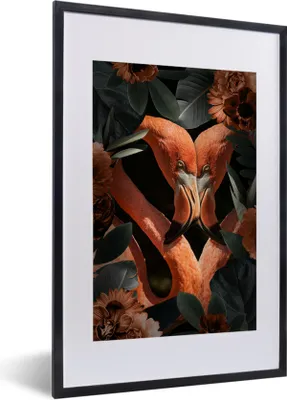 Produktbild von MuchoWow® MuchoWow® Gerahmtes Poster Flamingo - Blätter - Blumen 40x60 cm - Poster mit zchwarzem Bilderrahmen - Poster in Rahmen