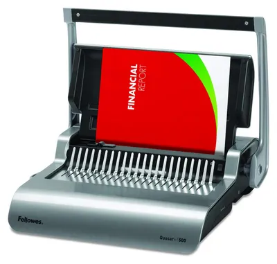 Imagen del producto de Máquina encuadernadora Fellowes Quasar 500 - Manual - CombBind - Capacidad de encuadernación: 500 hojas - 22 perforaciones - Dimensiones: 130,0 mm x 457,0 mm x 418,0 mm - Color: Grafito