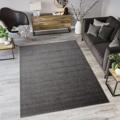 Immagine prodotto di Tappeto da salotto a pelo corto Camera da letto Design monocolore moderno grigio 80 x 150 cm
