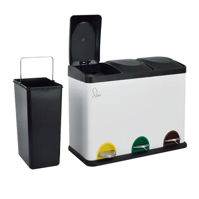 Produktbild von SVITA TC3X15 Mülleimer Papierkorb pulverbeschichteter Stahl Treteimer Abfalleimer Recycling 45L Weiß