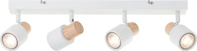 Produktbild von Brilliant Pini Spotbalken LED 4-flammig, dimmbar mit GU10-Fassungen, schwenkbare Köpfe, Weiß / Holz, 350 Lumen, 36° Abstrahlwinkel, für Wohnzimmer, Flur, Schlafzimmer