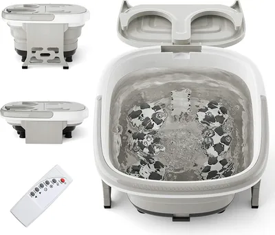 Produktbild von GOPLUS Fußbad mit Sprudel- und Vibrationsmassage, Fußbadewanne mit Fernbedienung, Klappbares und elektronisches Fußsprudelbad, 10-60 Min. Timer (Grau)
